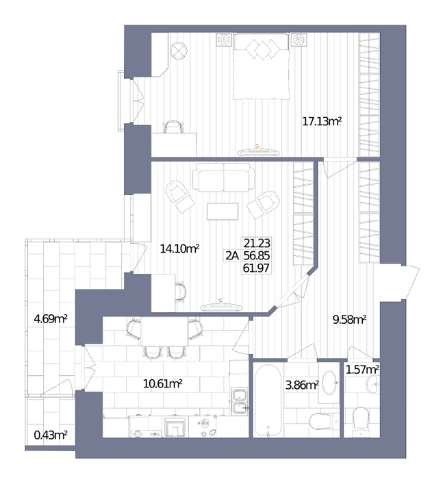 2-комнатная 61.97 м² в ЖК Oliva от 17 000 грн/м², г. Горишние Плавни