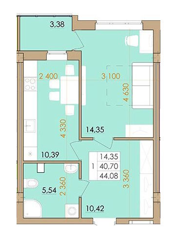 1-комнатная 44.08 м² в ЖК Европейский квартал от 16 500 грн/м², Полтава