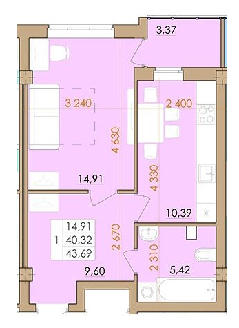 1-кімнатна 43.69 м² в ЖК Європейський квартал від 16 500 грн/м², Полтава