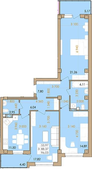 3-комнатная 96.03 м² в ЖК Европейский квартал от 16 500 грн/м², Полтава