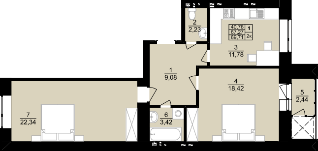 2-кімнатна 69.71 м² в ЖК Затишний двір від 15 000 грн/м², Тернопіль