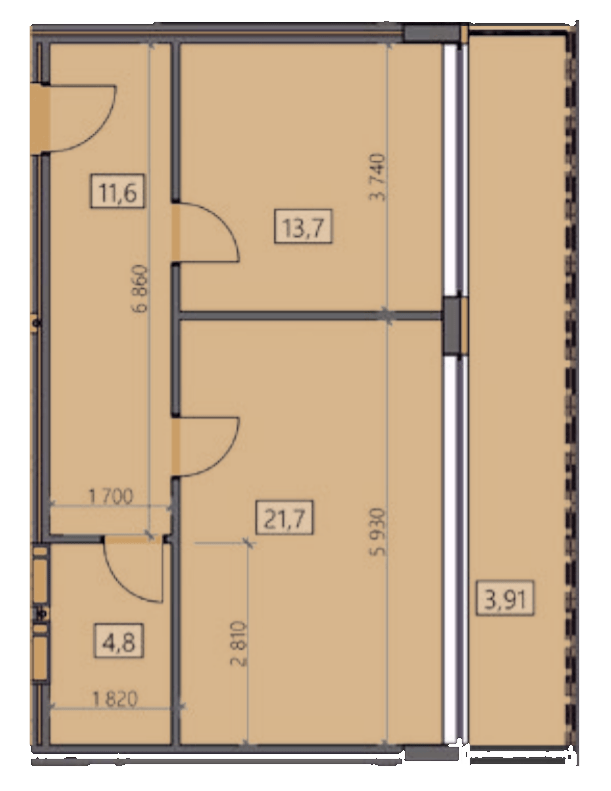 1-комнатная 55.82 м² в ЖК Crystal от 23 150 грн/м², Ужгород