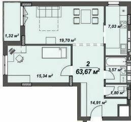 2-комнатная 63.67 м² в ЖК Crystal от 23 150 грн/м², Ужгород