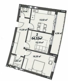 2-кімнатна 64.52 м² в ЖК Crystal від 19 600 грн/м², Ужгород