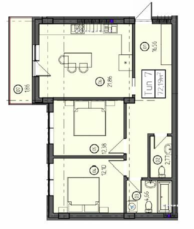 2-кімнатна 72.19 м² в ЖК Sky Towers від 48 158 грн/м², м. Тячів