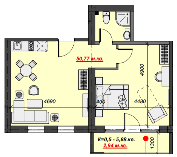 1-кімнатна 53.71 м² в ЖК Green Park Resort від 26 600 грн/м², с. Поляна