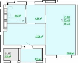 1-комнатная 45.33 м² в ЖК Сказка от застройщика, Харьков