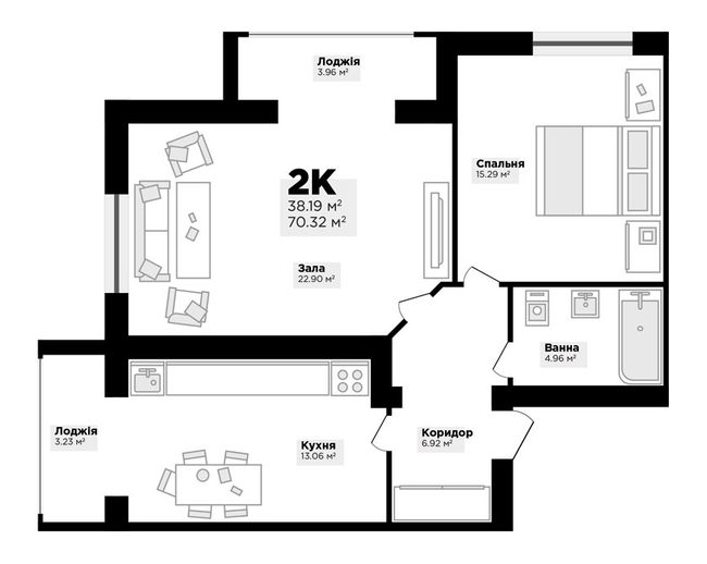 2-комнатная 70.32 м² в ЖК Джем Таун от 15 000 грн/м², с. Мукша Китайгородская