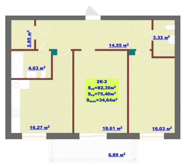 2-кімнатна 82.3 м² в ЖК Dream House від 28 400 грн/м², Херсон