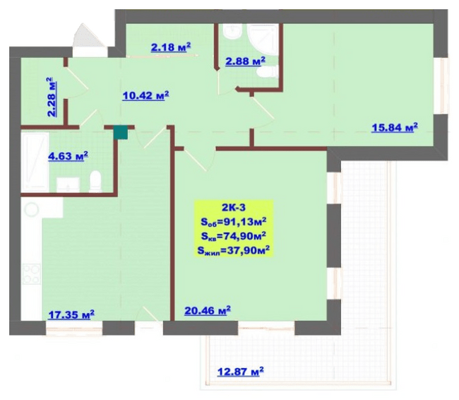 2-кімнатна 91.13 м² в ЖК Dream House від 28 400 грн/м², Херсон