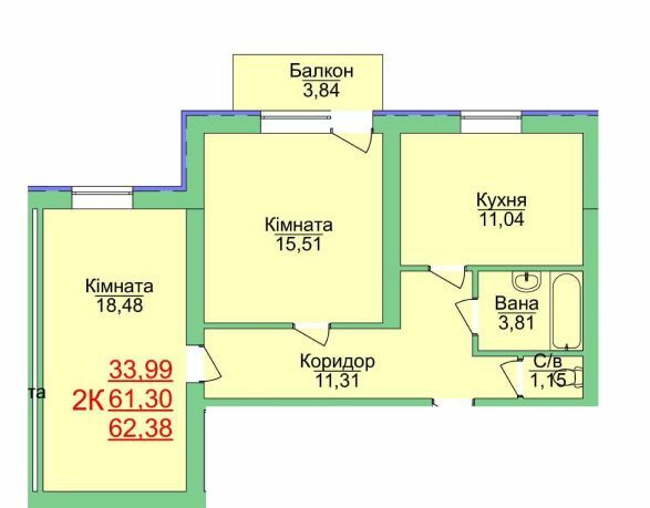 2-кімнатна 62.38 м² в ЖК Зелена оаза від 15 000 грн/м², Херсон