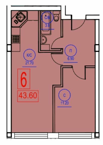 1-комнатная 43.6 м² в ЖК Комфорт Парк от 14 500 грн/м², Черкассы