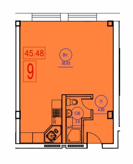 1-кімнатна 45.48 м² в ЖК Комфорт Парк від 14 500 грн/м², Черкаси