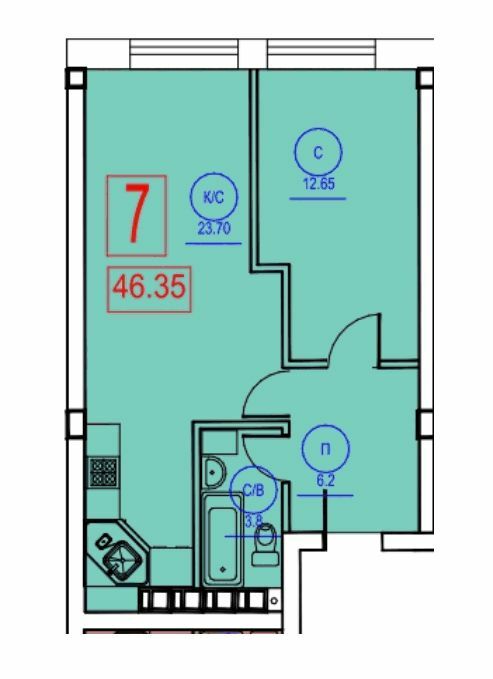 1-кімнатна 46.35 м² в ЖК Комфорт Парк від 14 500 грн/м², Черкаси