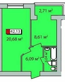 1-кімнатна 42.13 м² в ЖК Парковий квартал від 19 500 грн/м², Черкаси