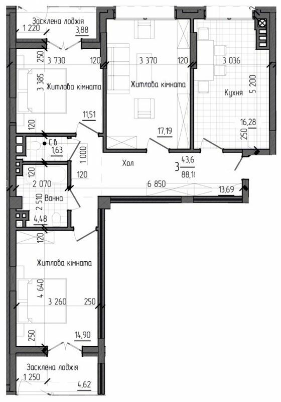 3-кімнатна 88.18 м² в ЖК Престижний 2 від 19 550 грн/м², Чернівці