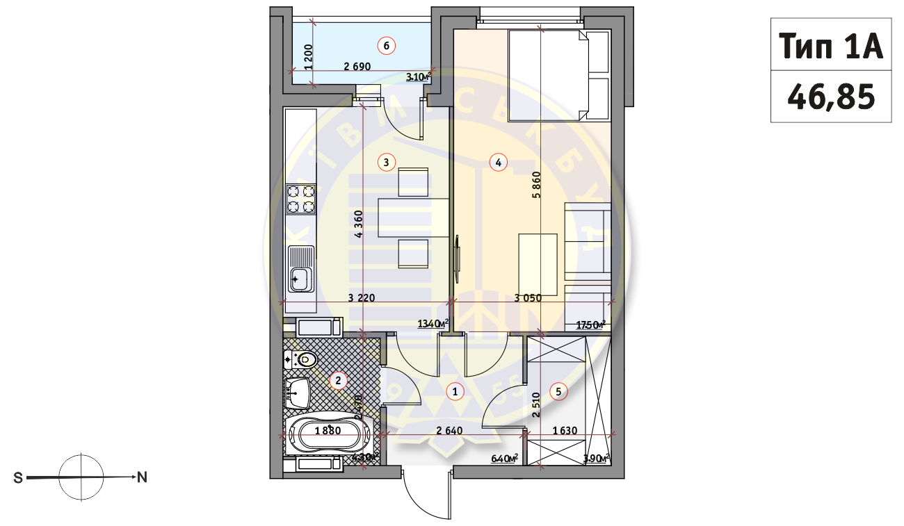 1-комнатная 46.85 м² в ЖК Кирилловский Гай от 31 808 грн/м², Киев