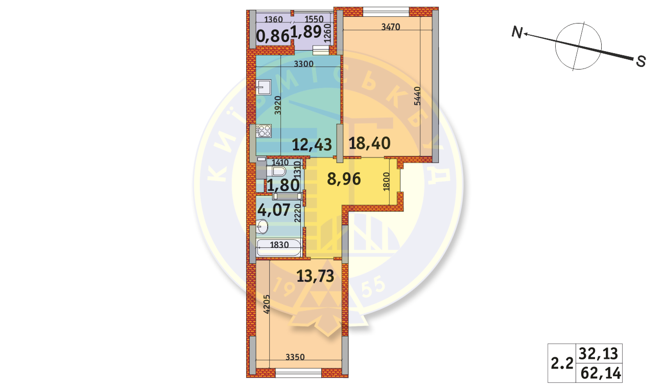 2-комнатная 62.14 м² в ЖК Злагода от 26 723 грн/м², Киев