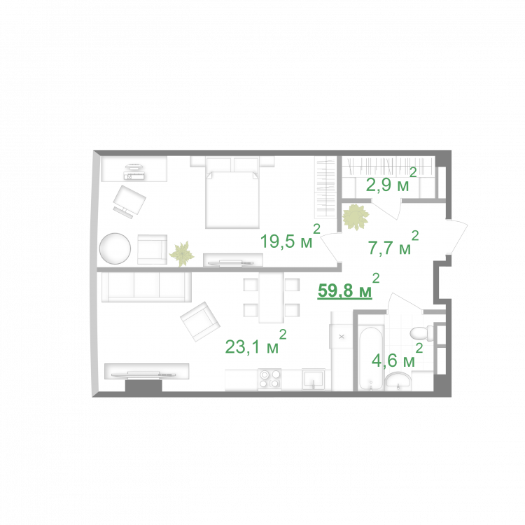 1-комнатная 59.8 м² в МФК Intergal City от 81 400 грн/м², Киев