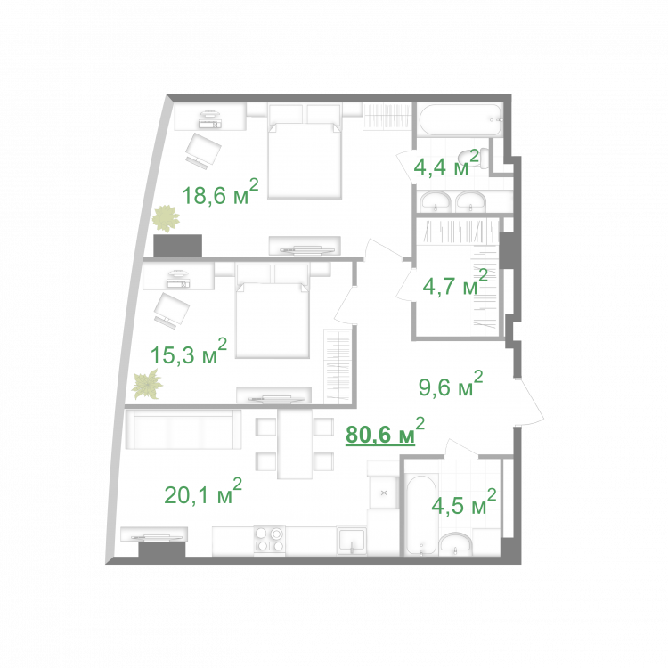 2-кімнатна 80.6 м² в БФК Intergal City від 90 915 грн/м², Київ