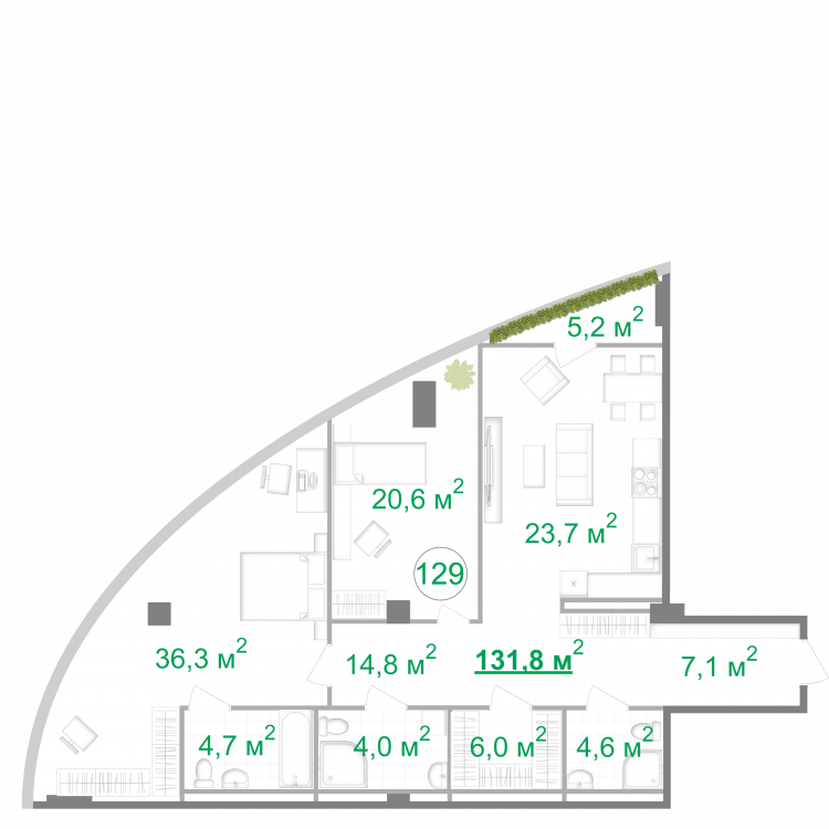 3-кімнатна 131.8 м² в БФК Intergal City від 134 750 грн/м², Київ