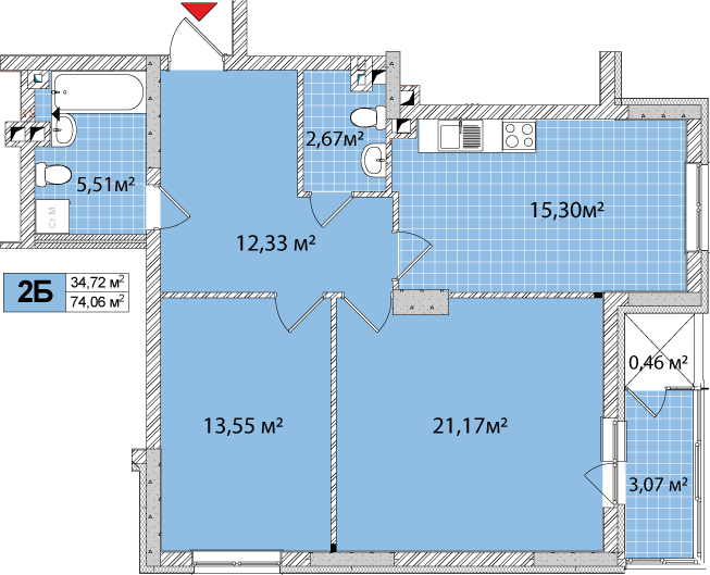 2-кімнатна 74.06 м² в ЖК Сирецькі сади від 34 317 грн/м², Київ