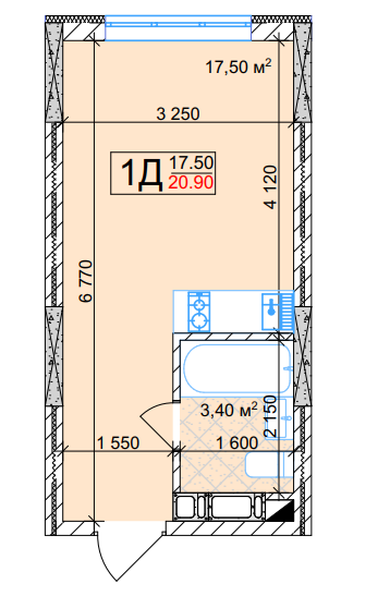 Смарт 20.9 м² в ЖК Квітень от 25 000 грн/м², Киев