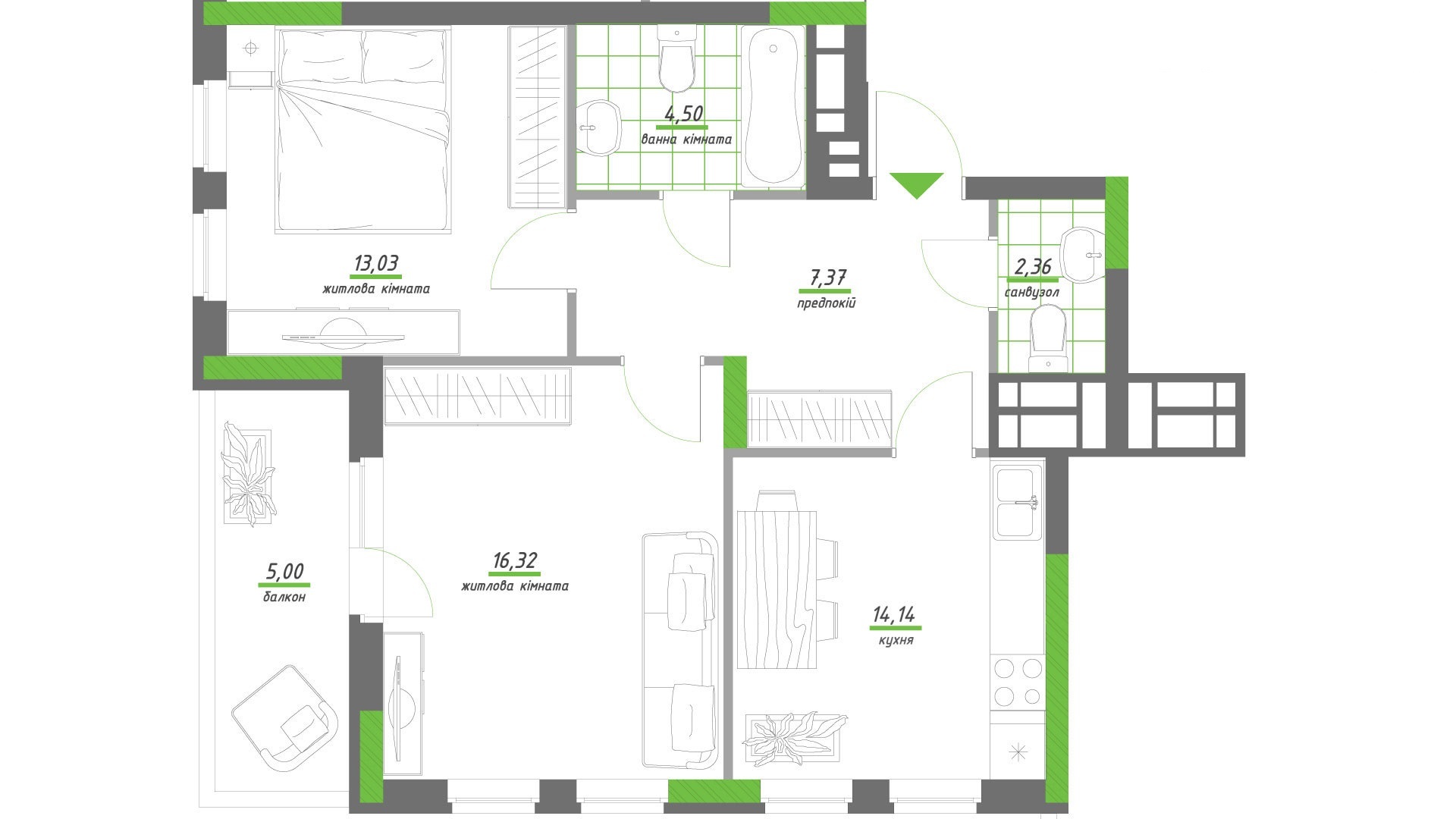 2-комнатная 63.92 м² в ЖК Нивки-Парк от 31 650 грн/м², Киев