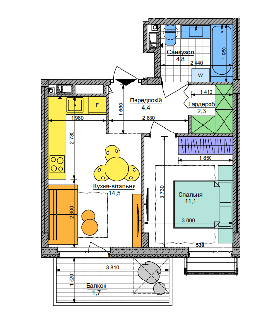 1-комнатная 38.8 м² в ЖК Respublika от 44 580 грн/м², Киев