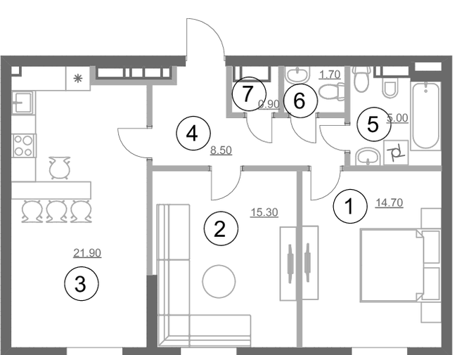 2-комнатная 68 м² в ЖК Greenville Park от 48 350 грн/м², Киев