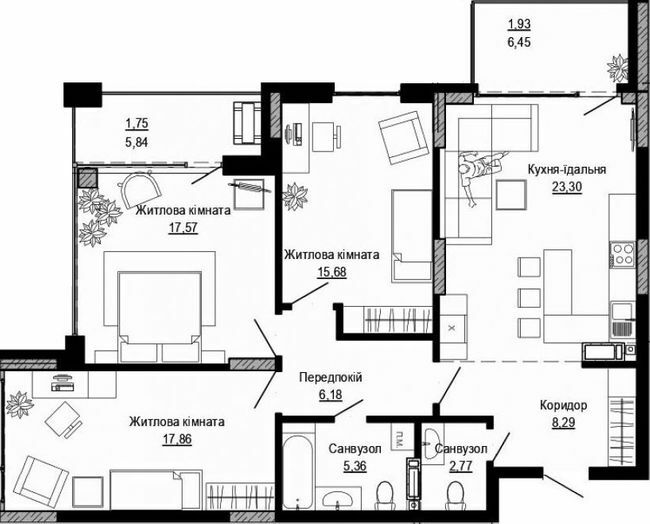 3-кімнатна 100.69 м² в ЖК PUSHA HOUSE від 48 100 грн/м², Київ