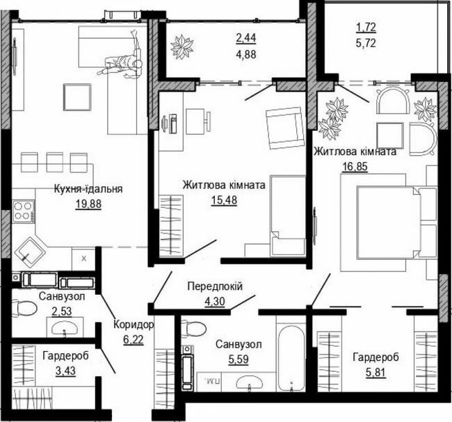 2-комнатная 84.25 м² в ЖК PUSHA HOUSE от 48 100 грн/м², Киев