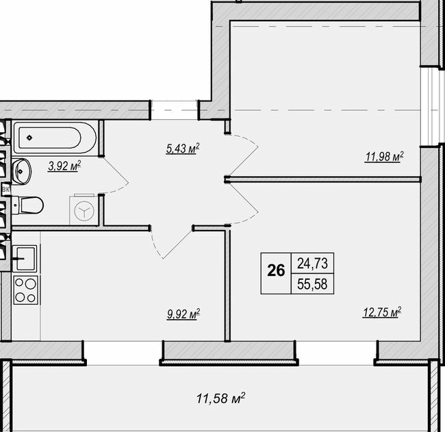 2-комнатная 55.58 м² в ЖК Метро парк от 29 900 грн/м², Киев