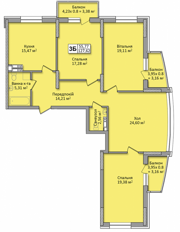 3-комнатная 127.62 м² в ЖК по ул. Ю. Кондратюка от 21 500 грн/м², Киев