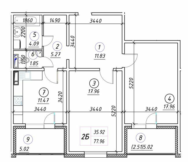 2-кімнатна 77.96 м² в ЖК Ревуцький від 23 500 грн/м², Київ