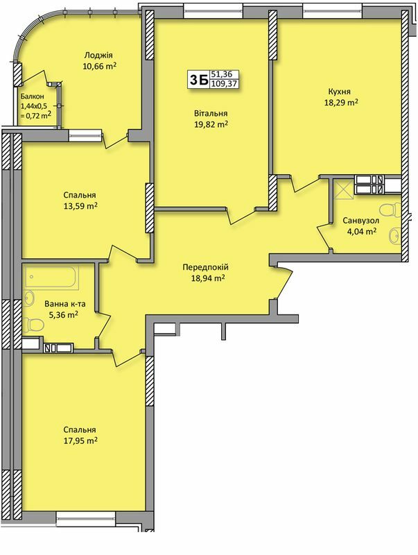 3-комнатная 109.37 м² в ЖК по ул. Ю. Кондратюка от 21 500 грн/м², Киев