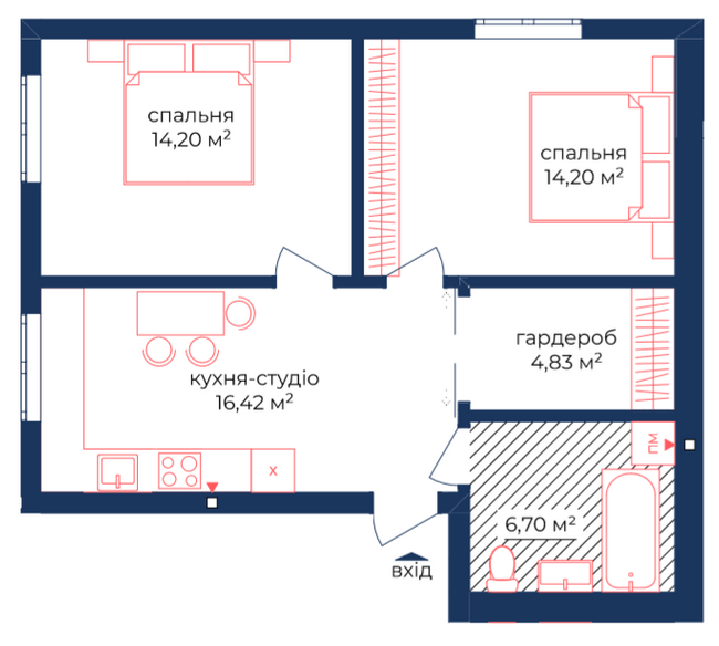 2-кімнатна 56.35 м² в КБ Liverpool House від 33 050 грн/м², Київ