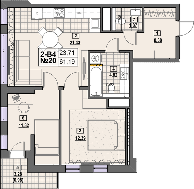 2-кімнатна 61.19 м² в ЖК Клубний від 28 000 грн/м², Київ