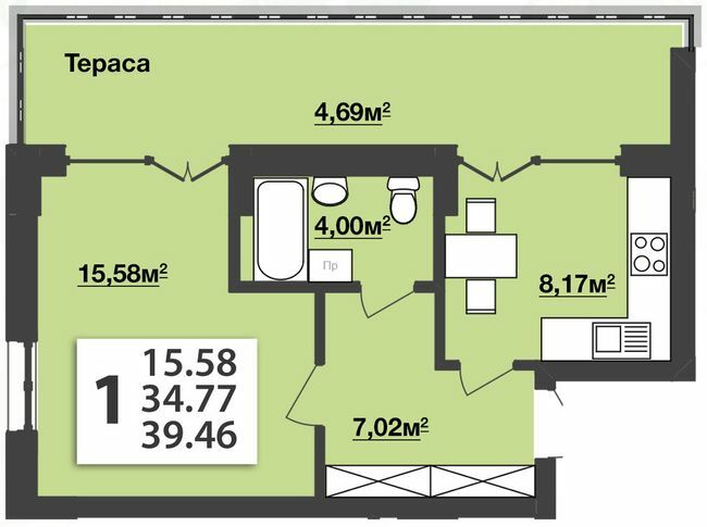 1-комнатная 39.46 м² в ЖК М'ята Авеню от 19 800 грн/м², г. Винники