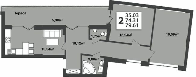 2-комнатная 79.61 м² в ЖК М'ята Авеню от 16 400 грн/м², г. Винники