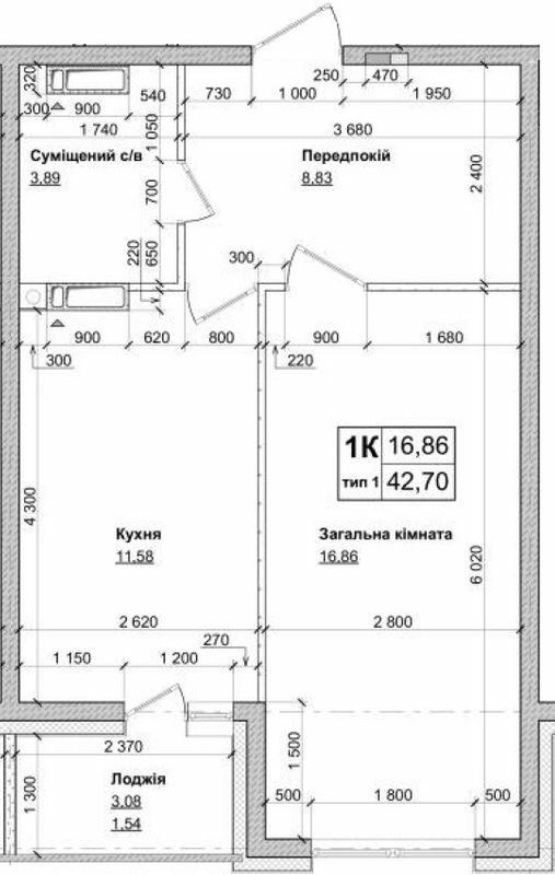 1-кімнатна 42.7 м² в ЖК Атлант на Київській від 20 600 грн/м², м. Бровари