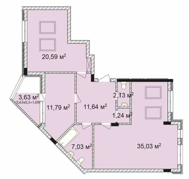 2-кімнатна 90.54 м² в ЖК Лавандовий від 21 379 грн/м², м. Бровари