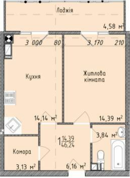 1-кімнатна 46.24 м² в ЖК Гармонія від 13 500 грн/м², Львів