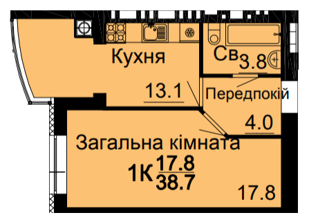 1-кімнатна 38.7 м² в ЖК Bavaria City від 22 000 грн/м², с. Крюківщина