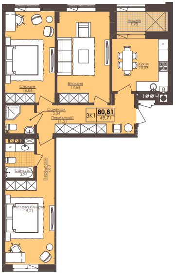 3-комнатная 80.81 м² в ЖК Леополь Таун от 16 400 грн/м², Львов