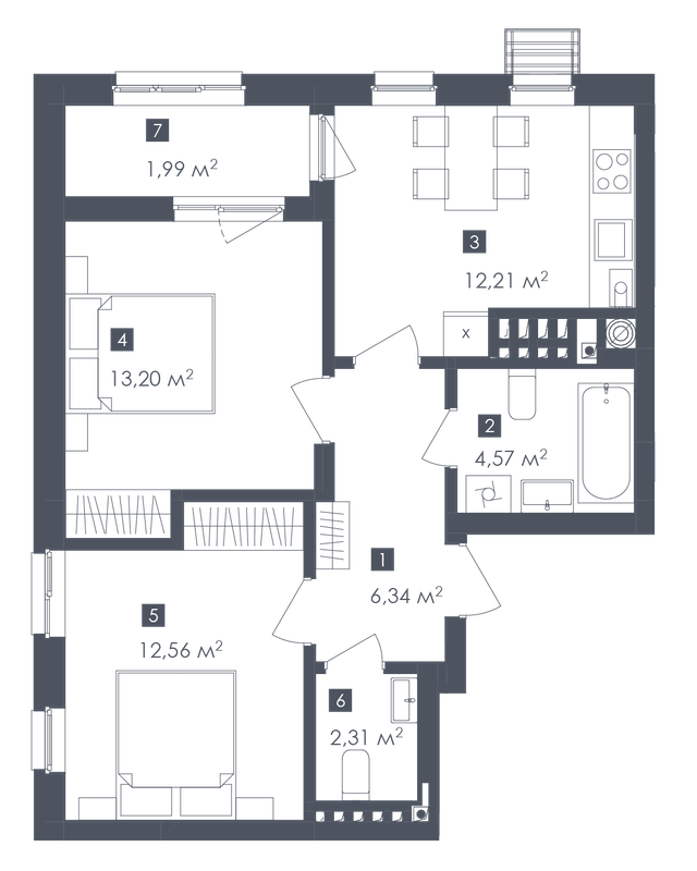 2-комнатная 53.23 м² в ЖК Малоголосківські пагорби от 22 900 грн/м², Львов