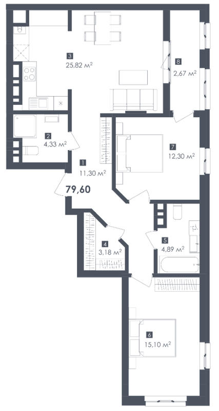 2-кімнатна 79.6 м² в ЖК Малоголосківські пагорби від 25 900 грн/м², Львів