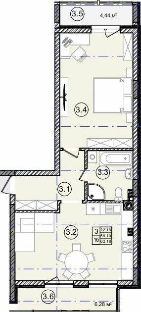 1-кімнатна 62.18 м² в ЖК На Кондукторській від 38 100 грн/м², Львів