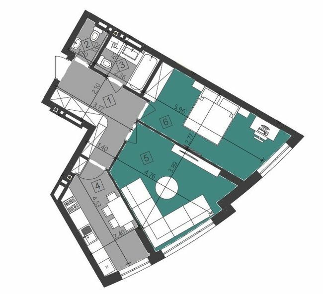 2-комнатная 59.15 м² в ЖК Парус City от 19 900 грн/м², Львов