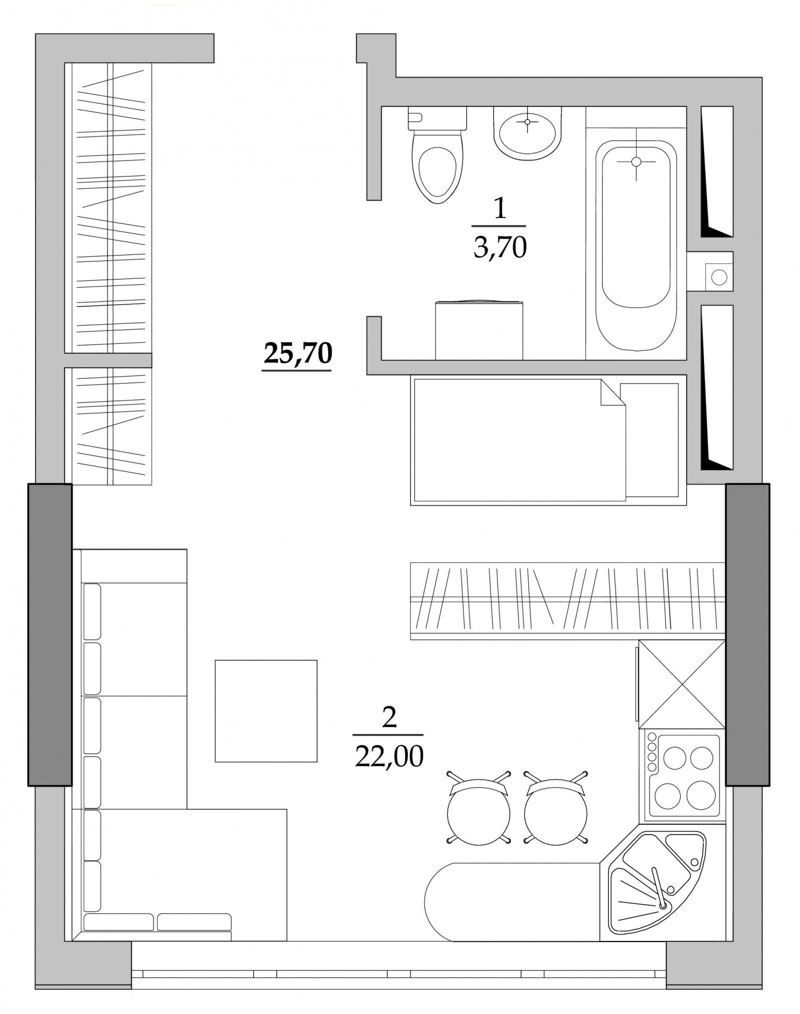 Смарт 25.7 м² в Мкрн Таировские сады от 19 600 грн/м², с. Лиманка